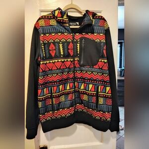 Empyre Mens African Print Black Red Yellow Blue Zip Up Hoodie Jacket Medium M
